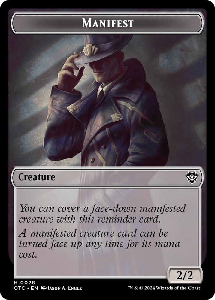 Thopter // Manifest Double-Sided Token [Outlaws of Thunder Junction Commander Tokens] Magic: The Gathering