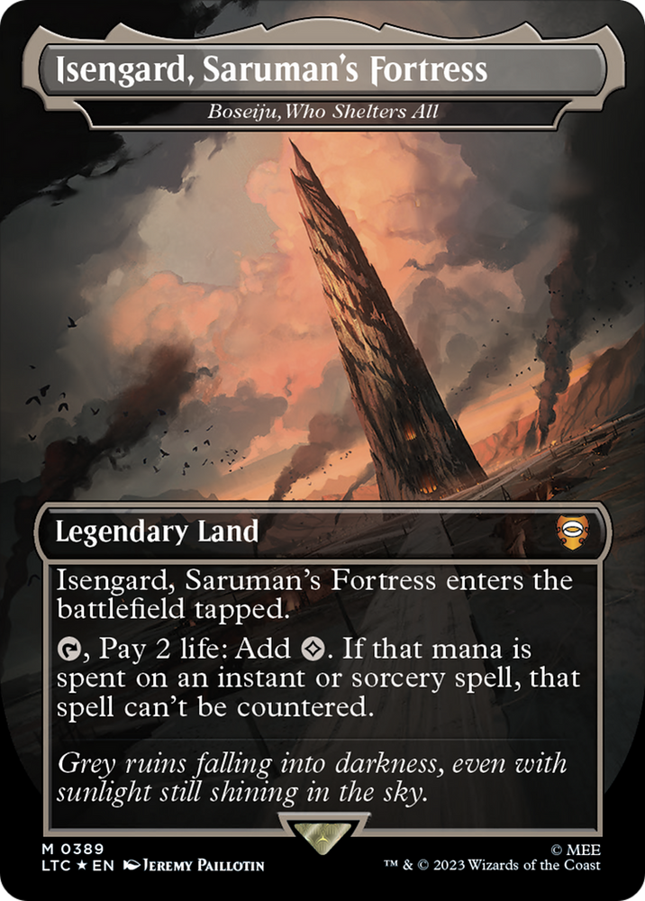 Isengard, Saruman's Fortress - Boseiju, Who Shelters All (Borderless) (Surge Foil Realms and Relics) [The Lord of the Rings: Tales of Middle-Earth Commander] Magic: The Gathering