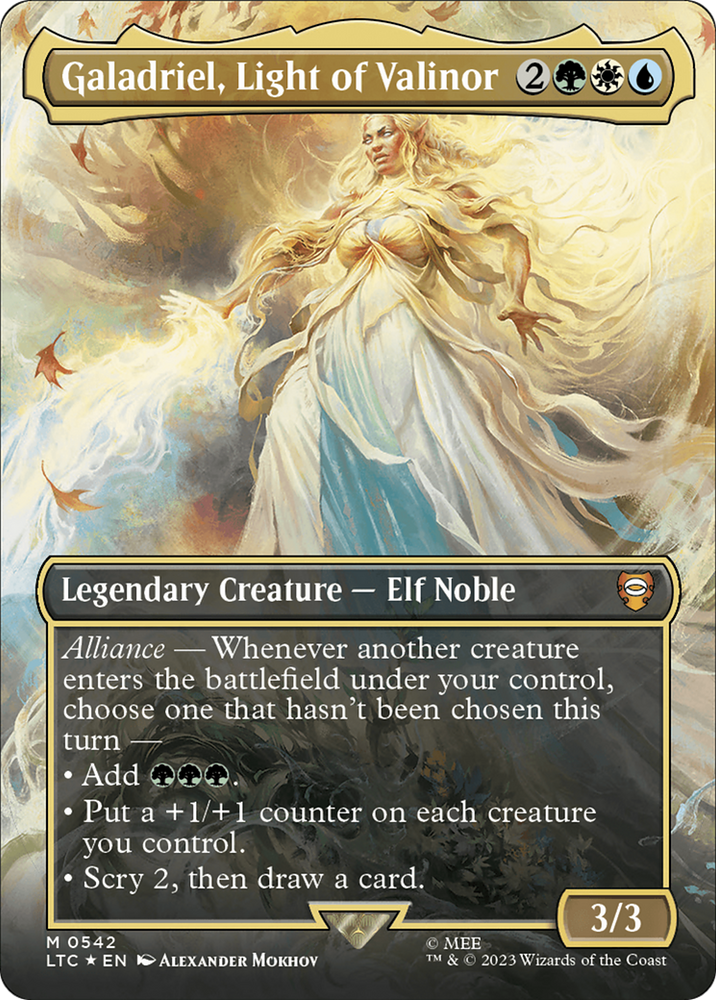 Galadriel, Light of Valinor (Borderless) (Surge Foil) [The Lord of the Rings: Tales of Middle-Earth Commander] Magic: The Gathering