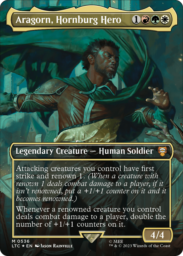 Aragorn, Hornburg Hero (Borderless) (Surge Foil) [The Lord of the Rings: Tales of Middle-Earth Commander] Magic: The Gathering