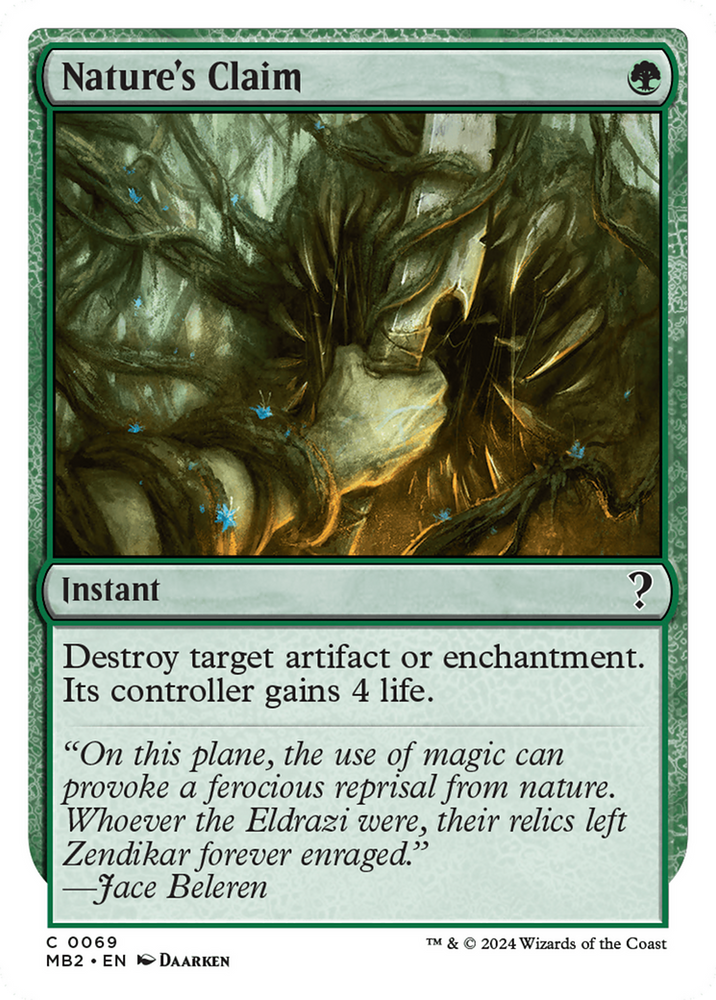 Nature's Claim (White Border) [Mystery Booster 2] Magic: The Gathering