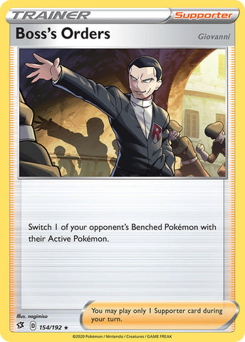 Boss's Orders (154/192) (Giovanni) (Theme Deck Exclusive) [Sword & Shield: Rebel Clash] Pokémon