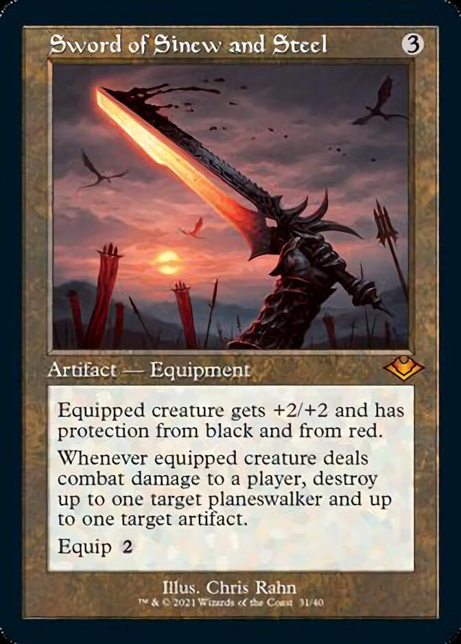 Sword of Sinew and Steel (Retro Foil Etched) [Modern Horizons] Magic: The Gathering