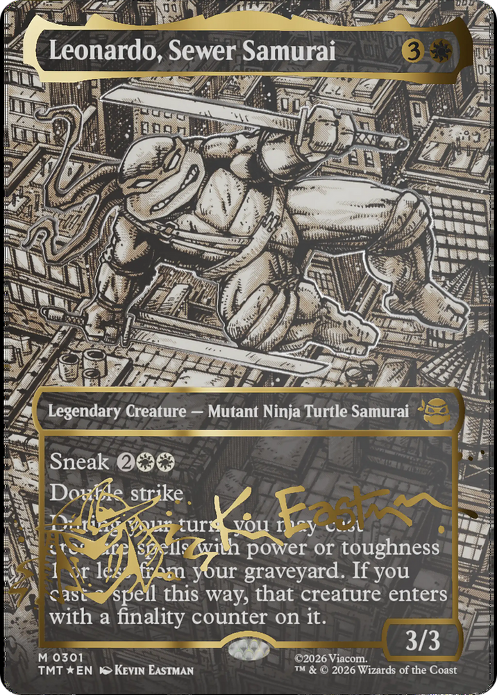 Leonardo, Sewer Samurai (Borderless) (Gold-Stamped Signature) [Teenage Mutant Ninja Turtles] Magic: The Gathering