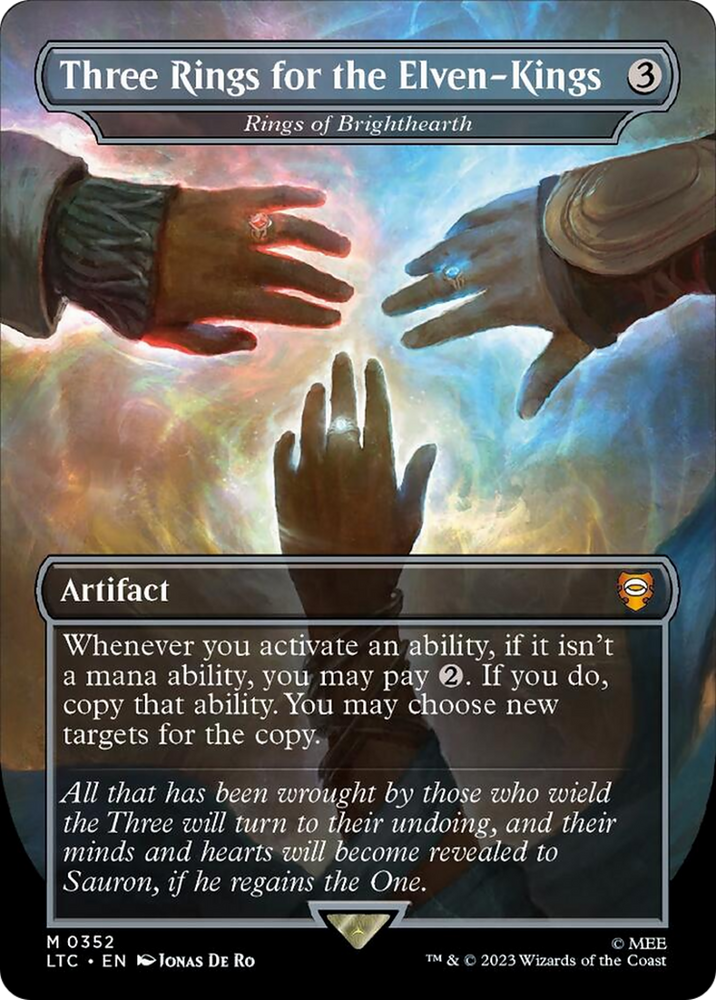 Three Rings for the Elven-Kings - Rings of Brighthearth (Borderless) (Surge Foil) [The Lord of the Rings: Tales of Middle-Earth Commander] Magic: The Gathering