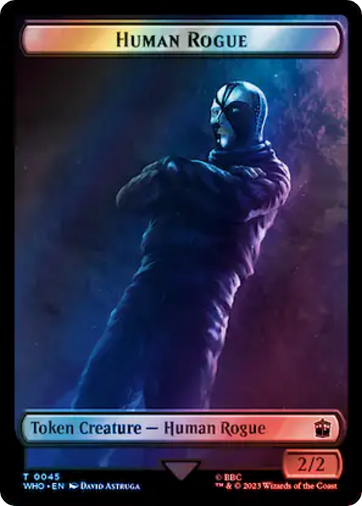 Human Rogue // Dinosaur Double-Sided Token (Surge Foil) [Doctor Who Tokens] Magic: The Gathering