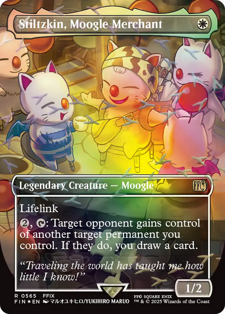 Stiltzkin, Moogle Merchant (Borderless) (Chocobo Track Foil) [FINAL FANTASY] Magic: The Gathering