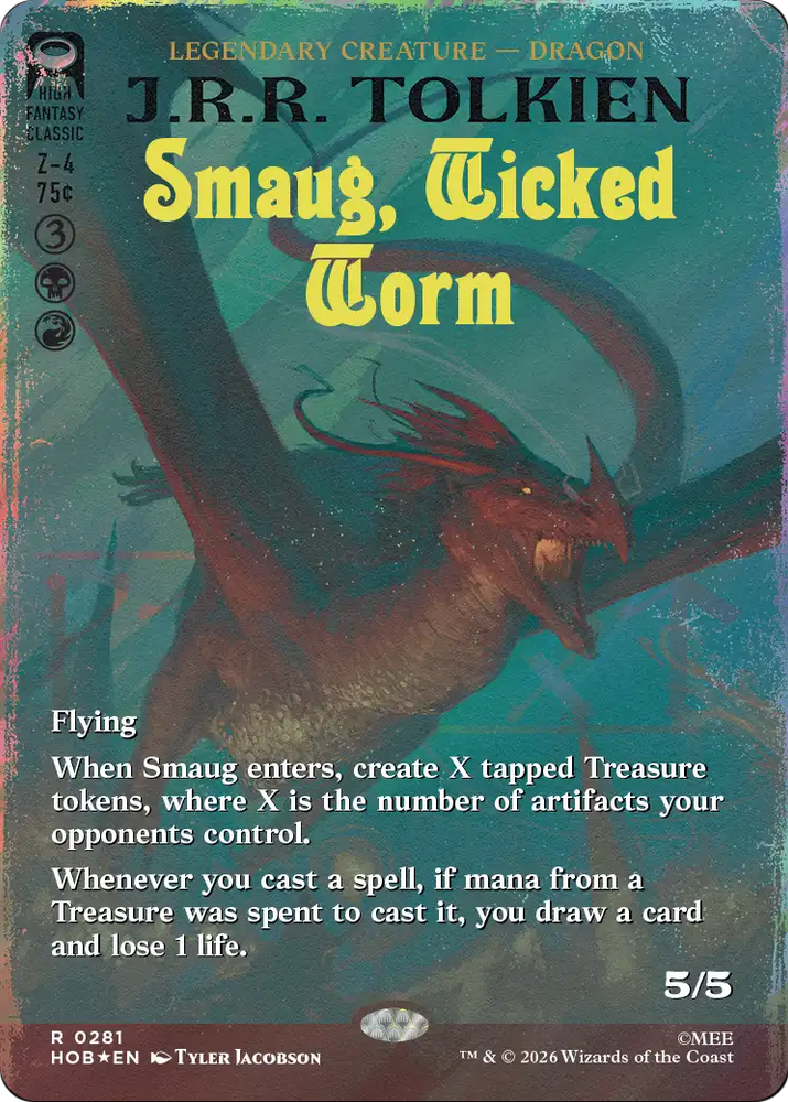 Smaug, Wicked Worm (Borderless) (Surge Foil) [The Hobbit] Magic: The Gathering