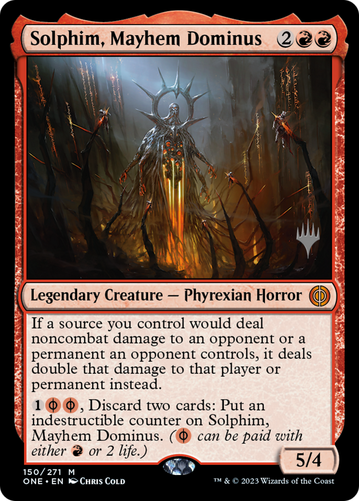 Solphim, Mayhem Dominus (Promo Pack) [Phyrexia: All Will Be One Promos] Magic: The Gathering
