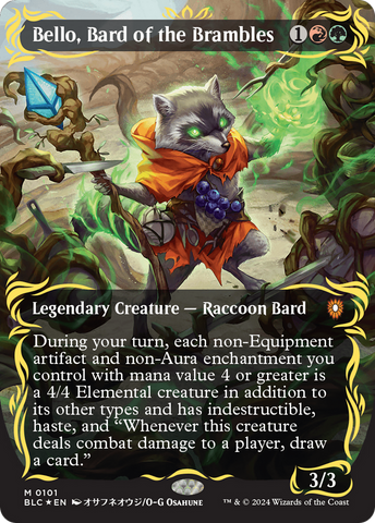 Bello, Bard of the Brambles (Borderless) (Raised Foil) [Bloomburrow Commander] Magic: The Gathering