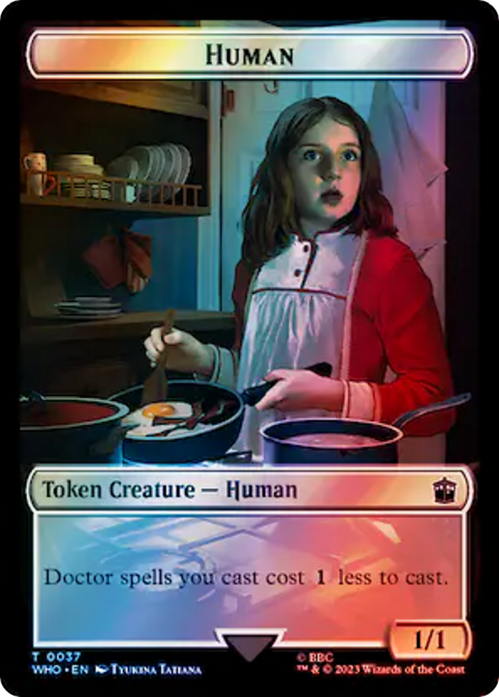 Human (0037) // Food (0057) Double-Sided Token (Surge Foil) [Doctor Who Tokens] Magic: The Gathering