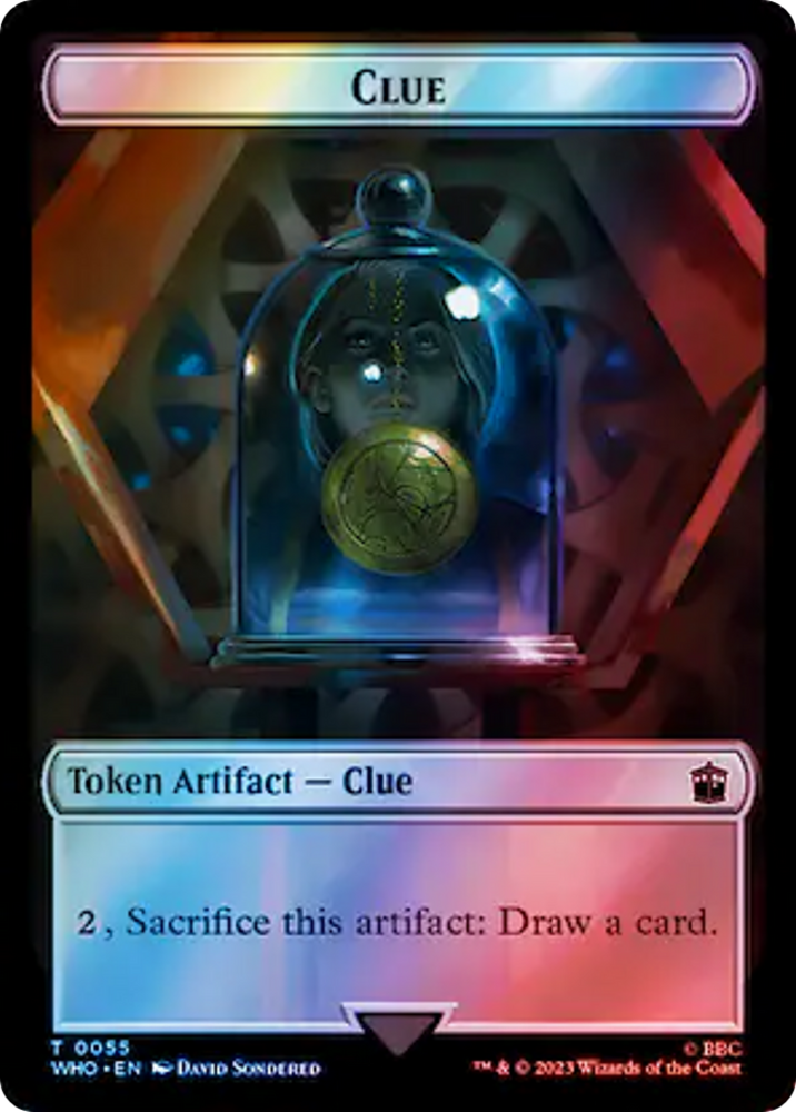 Copy // Clue (0055) Double-Sided Token (Surge Foil) [Doctor Who Tokens] Magic: The Gathering