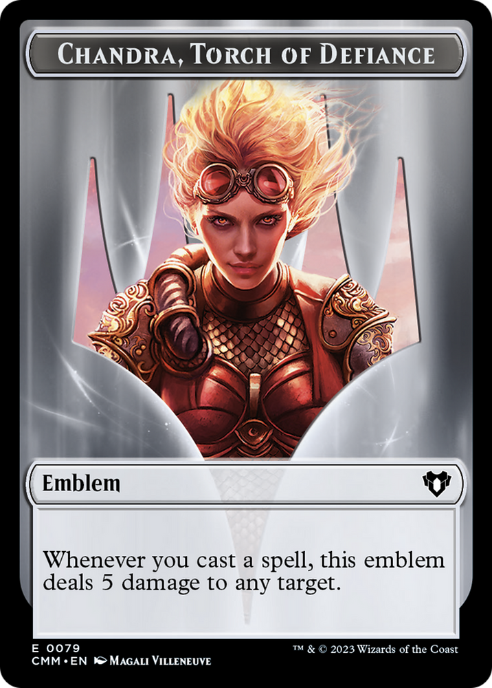 Chandra, Torch of Defiance Emblem // Wizard Double-Sided Token [Commander Masters Tokens] Magic: The Gathering