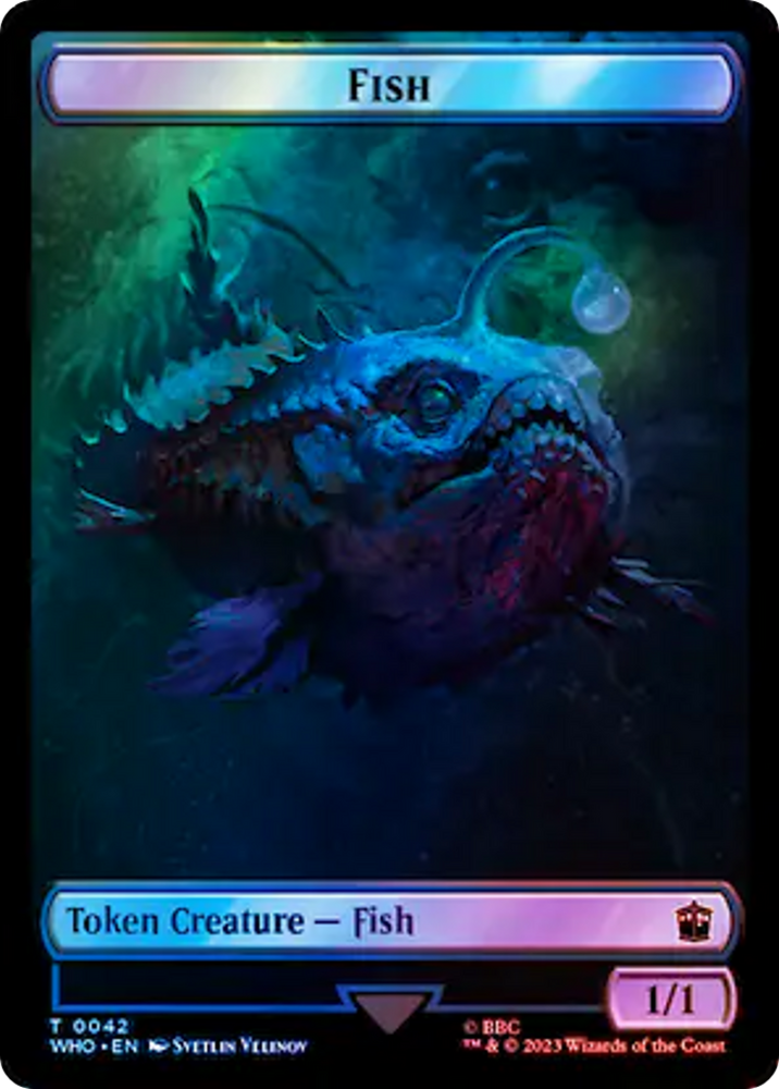 Fish // Clue (0053) Double-Sided Token (Surge Foil) [Doctor Who Tokens] Magic: The Gathering