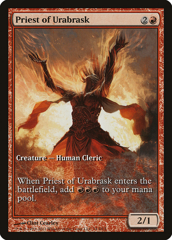 Priest of Urabrask (Game Day) (Extended Art) [New Phyrexia Promos] Magic: The Gathering