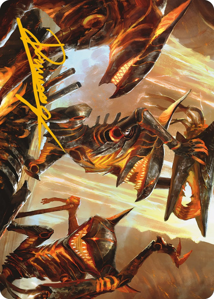 Gleeful Demolition Art Card (Gold-Stamped Signature) [Phyrexia: All Will Be One Art Series] Magic: The Gathering