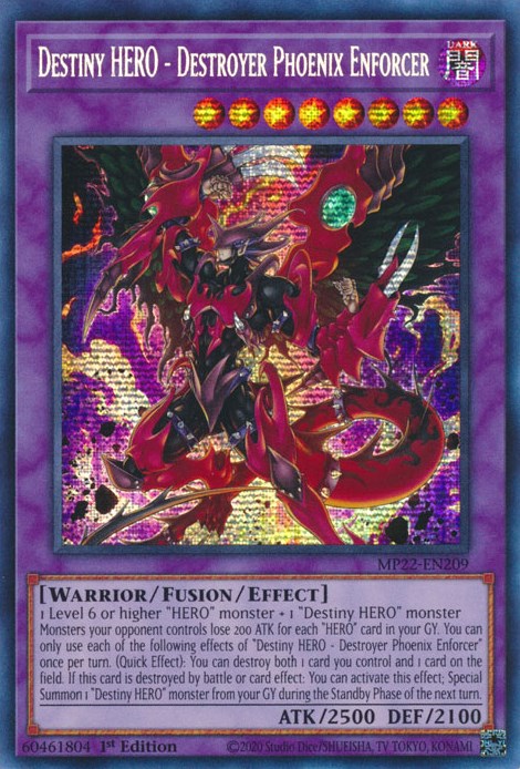 Destiny HERO - Destroyer Phoenix Enforcer [MP22-EN209] Prismatic Secret Rare Yu-Gi-Oh!