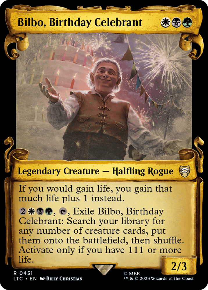 Bilbo, Birthday Celebrant [The Lord of the Rings: Tales of Middle-Earth Commander Showcase Scrolls] Magic: The Gathering
