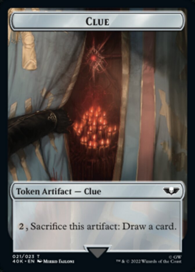 Astartes Warrior // Clue Double-Sided Token (Surge Foil) [Warhammer 40,000 Tokens] Magic: The Gathering