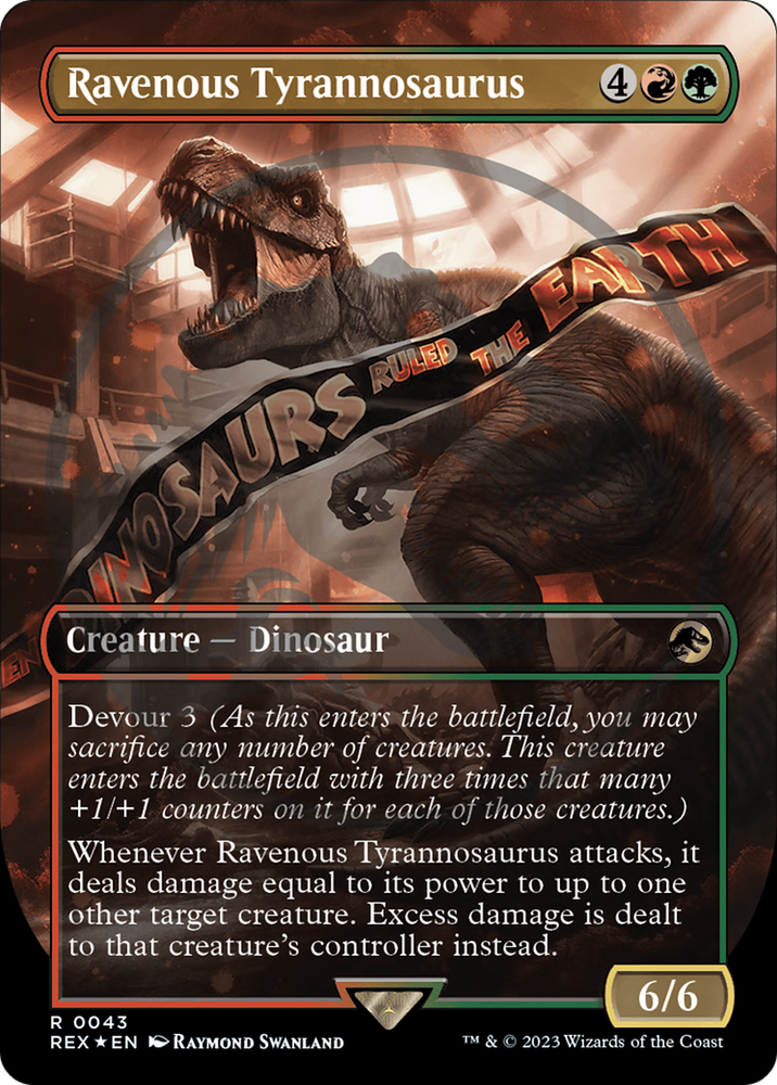 Ravenous Tyrannosaurus Emblem (Borderless) [Jurassic World Collection Tokens] Magic: The Gathering