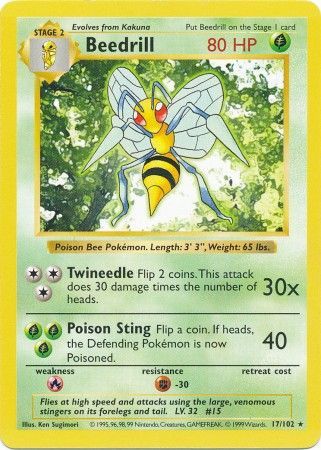 Beedrill (17/102) [Base Set Shadowless Unlimited] Pokémon