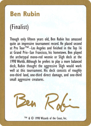 Ben Rubin Bio [World Championship Decks 1998] Magic: The Gathering