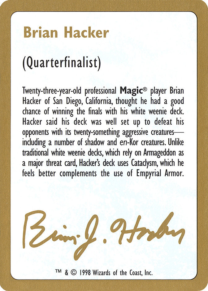 Brian Hacker Bio [World Championship Decks 1998] Magic: The Gathering