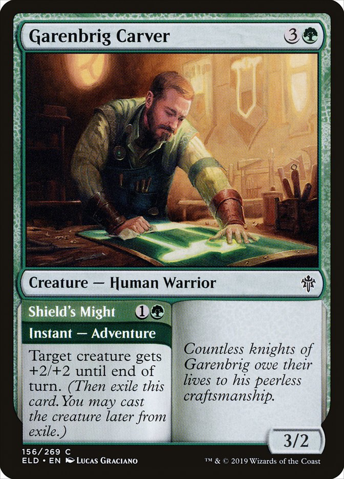 Garenbrig Carver // Shield's Might [Throne of Eldraine] Magic: The Gathering
