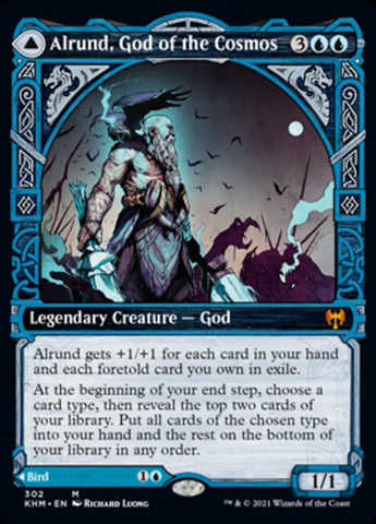 Alrund, God of the Cosmos // Hakka, Whispering Raven (Showcase) [Kaldheim] Magic: The Gathering