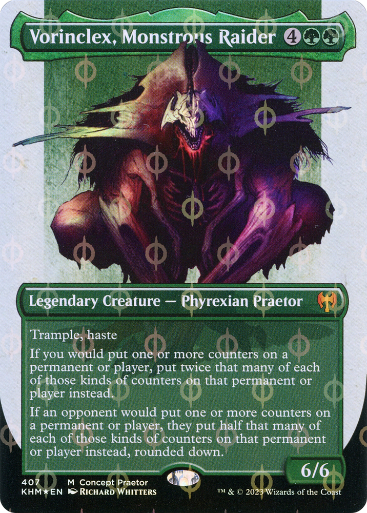 Vorinclex, Monstrous Raider (Borderless Concept Praetors Step-and-Compleat Foil) [Phyrexia: All Will Be One] Magic: The Gathering