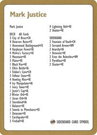 1996 Mark Justice Decklist Card [World Championship Decks] Magic: The Gathering
