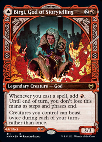 Birgi, God of Storytelling // Harnfel, Horn of Bounty (Showcase) [Kaldheim] Magic: The Gathering