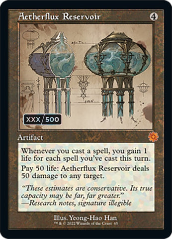 Aetherflux Reservoir (Retro Schematic) (Serial Numbered) [The Brothers' War Retro Artifacts] Magic: The Gathering
