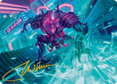 Surgehacker Mech Art Card (Gold-Stamped Signature) [Kamigawa: Neon Dynasty Art Series] Magic: The Gathering