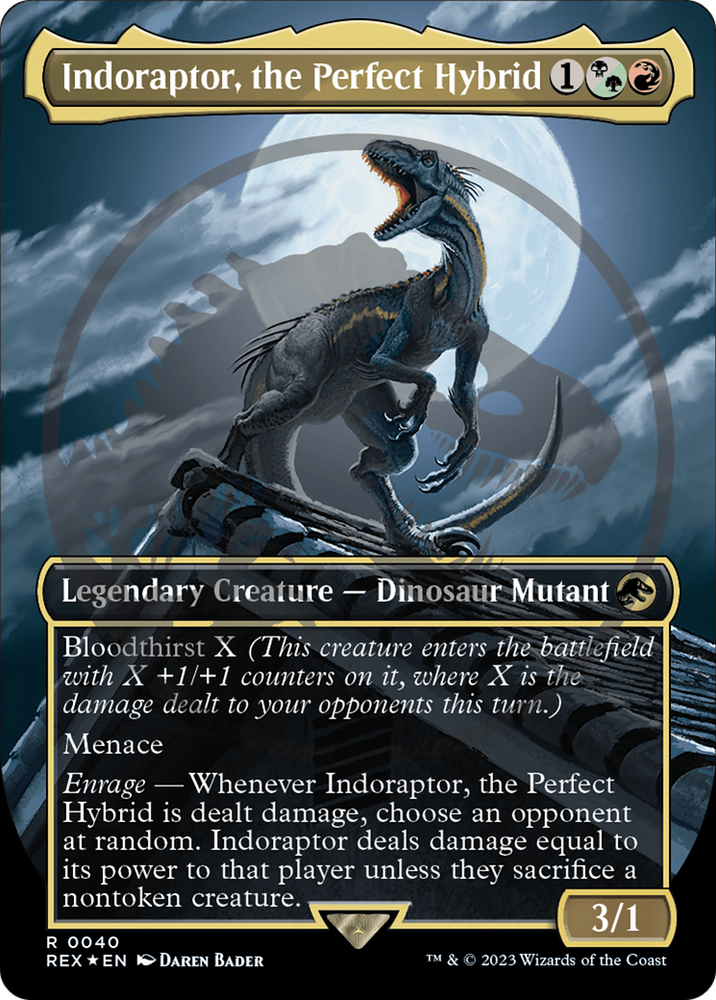 Indoraptor, the Perfect Hybrid Emblem (Borderless) [Jurassic World Collection Tokens] Magic: The Gathering