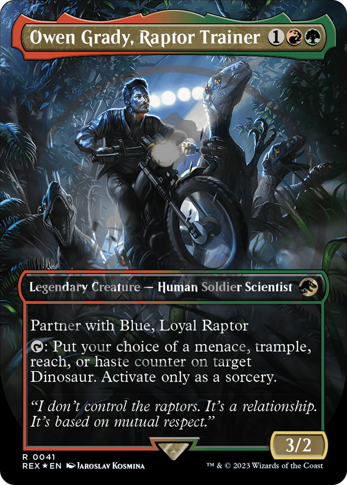 Owen Grady, Raptor Trainer Emblem (Borderless) [Jurassic World Collection Tokens] Magic: The Gathering