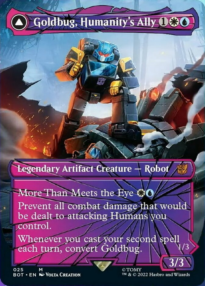 Goldbug, Humanity's Ally // Goldbug, Scrappy Scout (Shattered Glass) [Transformers] Magic: The Gathering