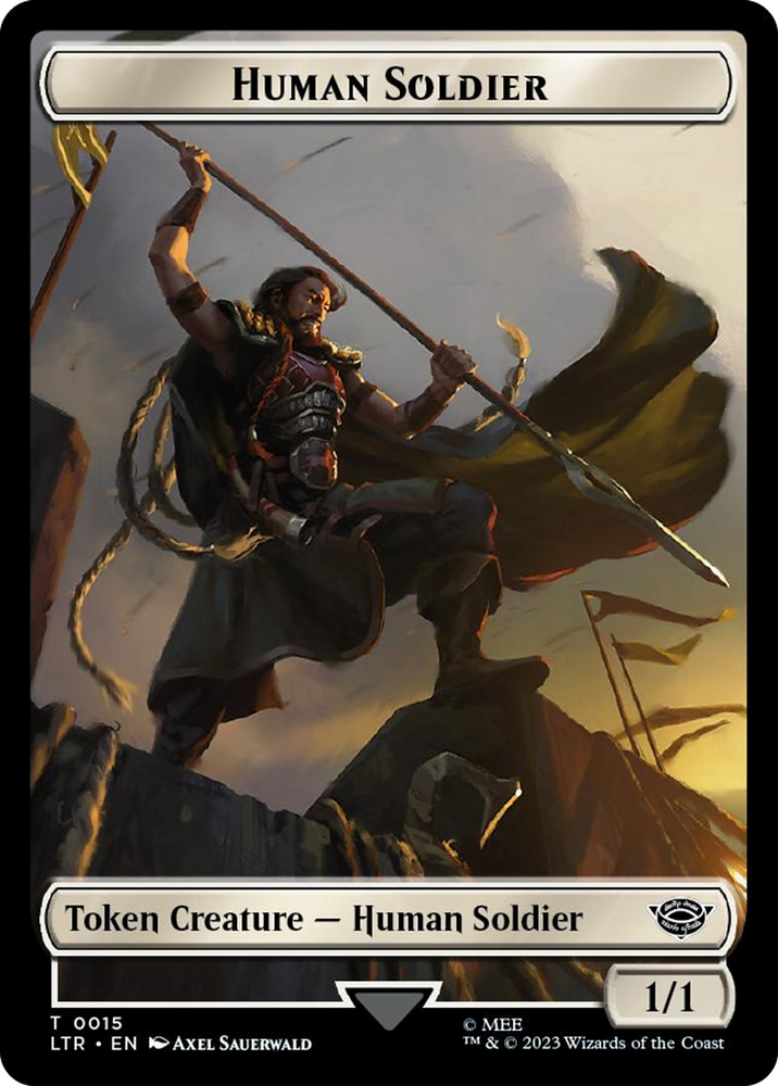 Human Soldier (0015) // Food (0024) Double-Sided Token (Surge Foil) [The Lord of the Rings: Tales of Middle-Earth Tokens] Magic: The Gathering