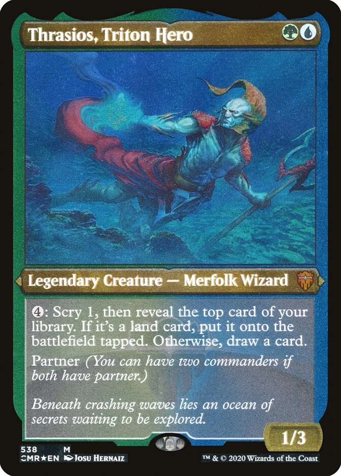 Thrasios, Triton Hero (Etched) [Commander Legends] Magic: The Gathering