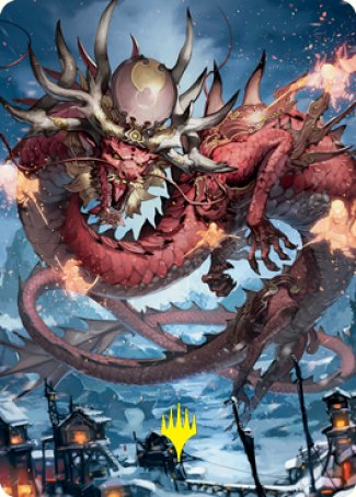 Atsushi, the Blazing Sky 2 Art Card (Gold-Stamped Signature) [Kamigawa: Neon Dynasty Art Series] Magic: The Gathering