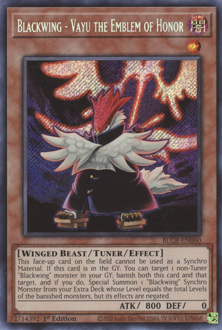 Blackwing - Vayu the Emblem of Honor [BLCR-EN060] Secret Rare Yu-Gi-Oh!