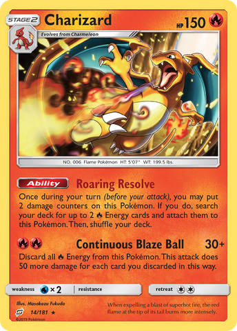 Charizard (14/181) (Cosmos Holo) [Sun & Moon: Team Up] Pokémon