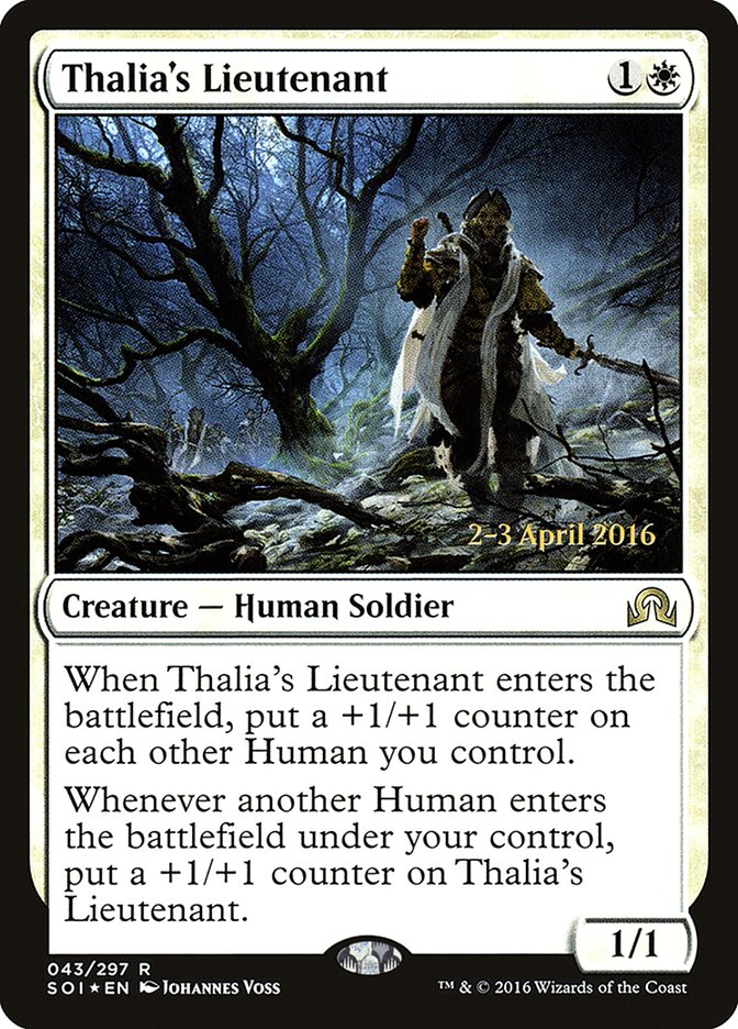 Thalia's Lieutenant [Shadows over Innistrad Prerelease Promos] Magic: The Gathering