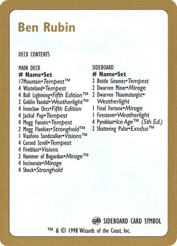 Ben Rubin Decklist [World Championship Decks 1998] Magic: The Gathering