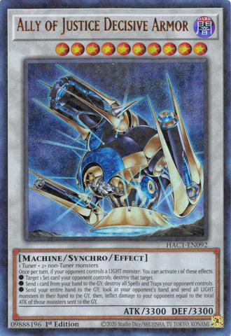 Ally of Justice Decisive Armor (Duel Terminal) [HAC1-EN092] Parallel Rare Yu-Gi-Oh!
