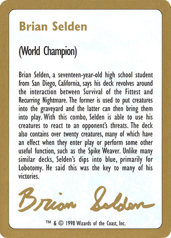 Brian Selden Bio [World Championship Decks 1998] Magic: The Gathering