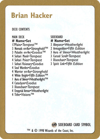 Brian Hacker Decklist [World Championship Decks 1998] Magic: The Gathering