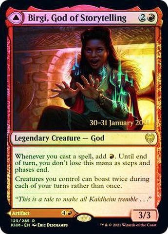 Birgi, God of Storytelling // Harnfel, Horn of Bounty [Kaldheim Prerelease Promos] Magic: The Gathering