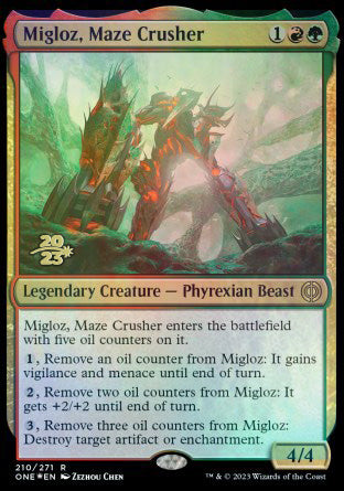 Migloz, Maze Crusher [Phyrexia: All Will Be One Prerelease Promos] Magic: The Gathering