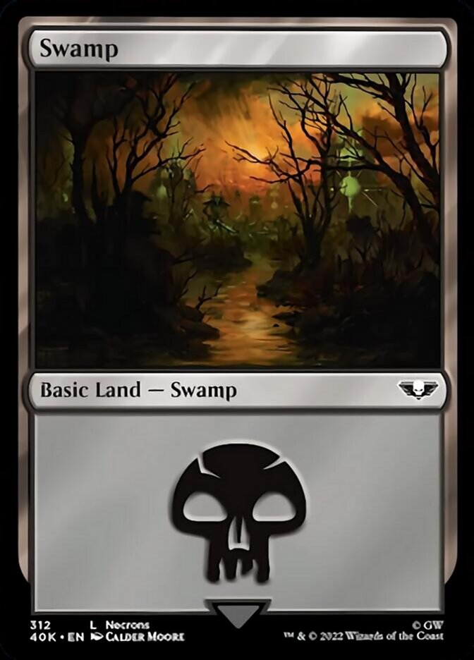Swamp (312) (Surge Foil) [Warhammer 40,000] Magic: The Gathering